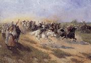 Jan Van Chelminski Horse race oil painting
